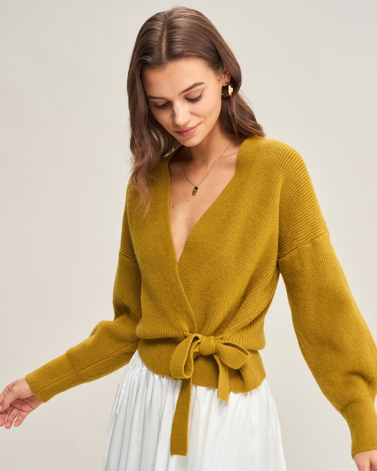 Ginger V Neck Drawstring Knit Cardigan