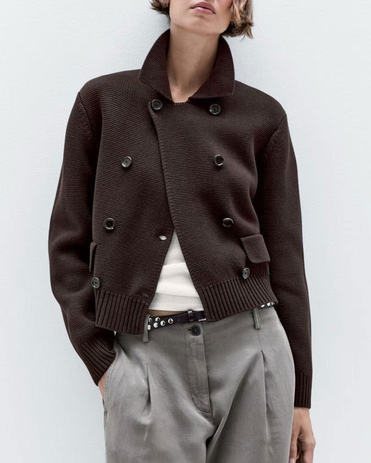 Coffee Double Breasted Cardigan