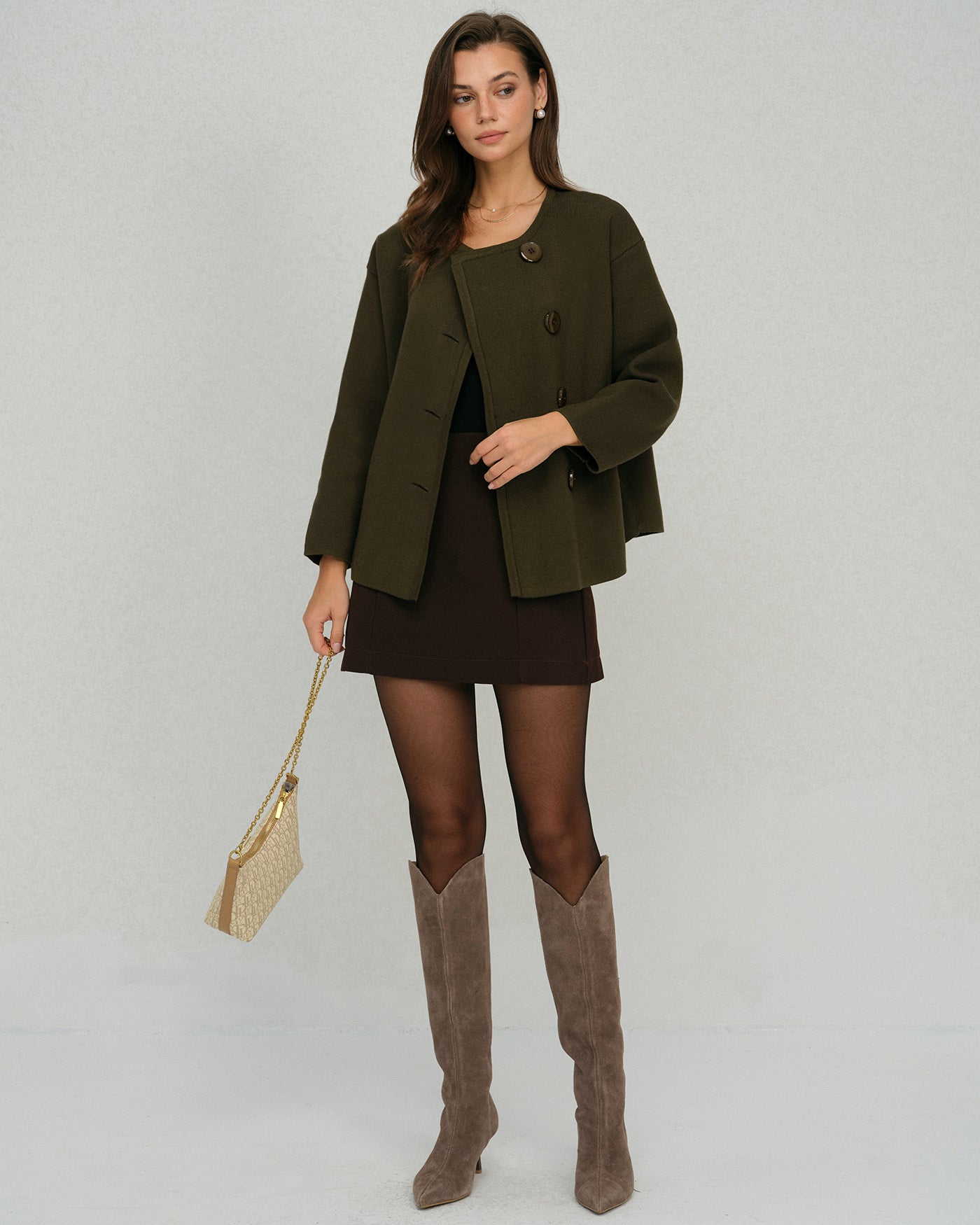 Green Round Neck Belted Cardigan