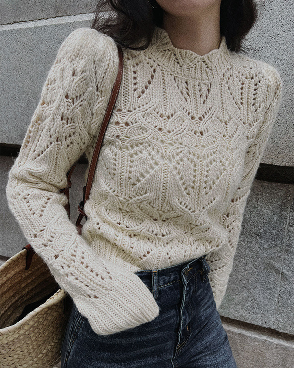 Harper Off White Round Neck Cut Out Sweater