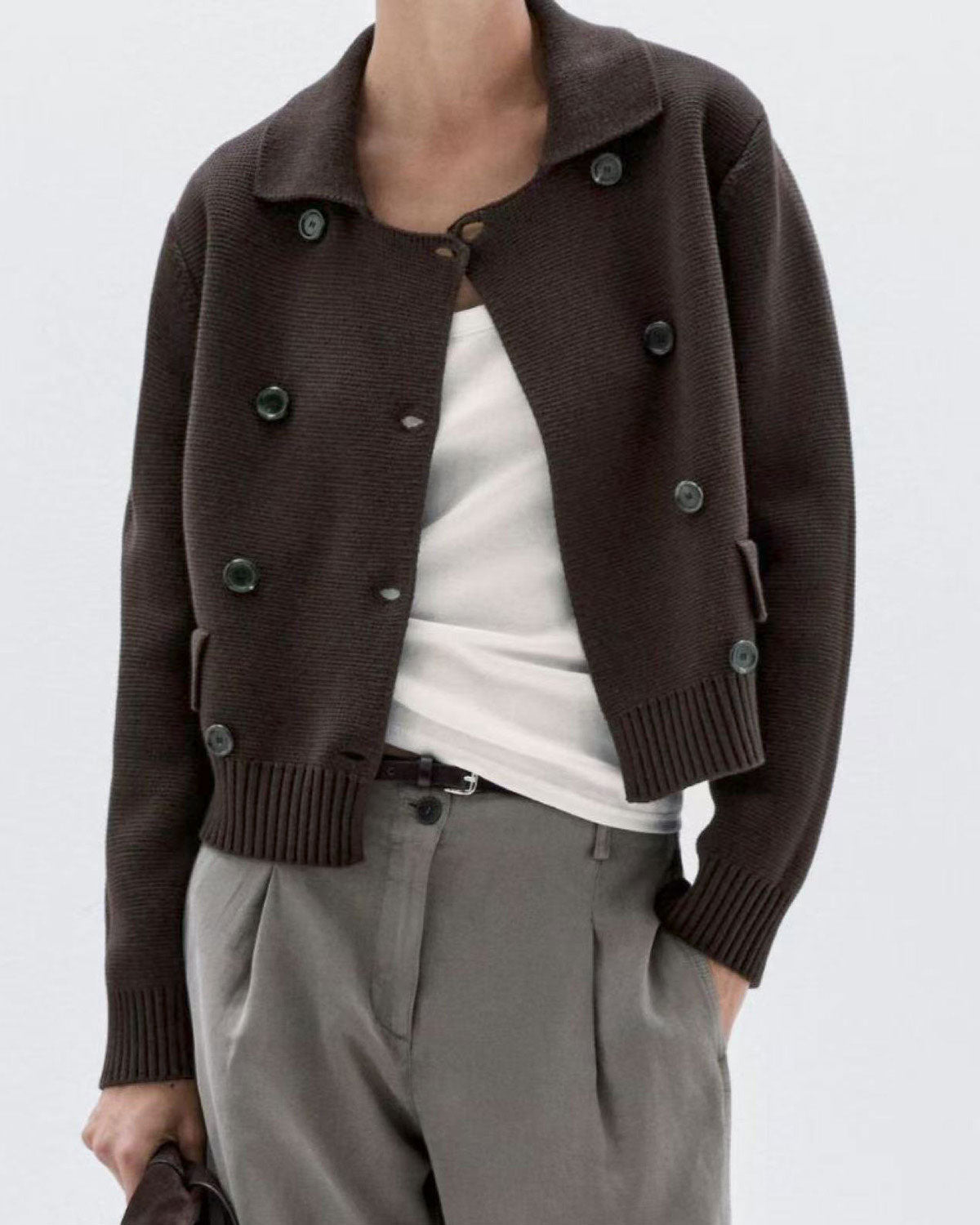 Coffee Double Breasted Cardigan