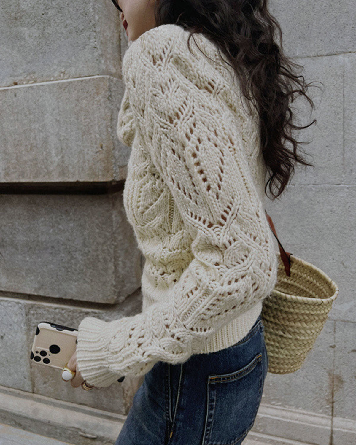 Harper Off White Round Neck Cut Out Sweater