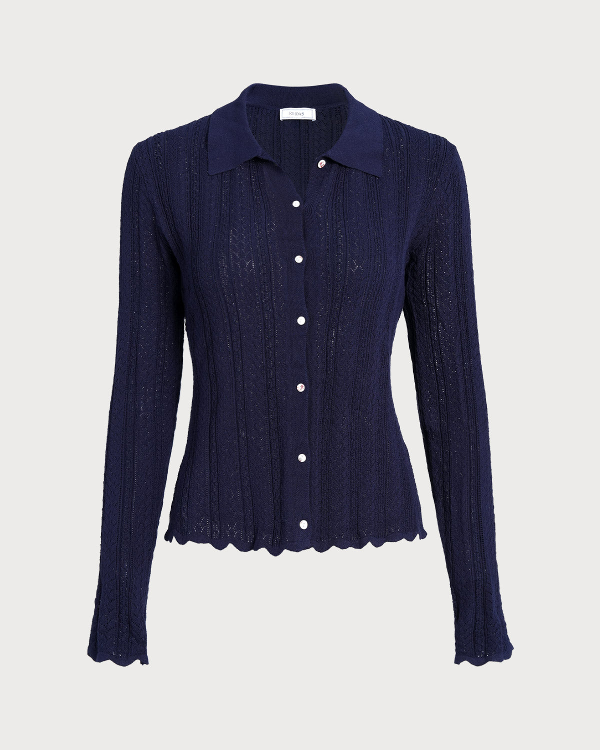 Navy Single Breasted Retro Knit Cardigan