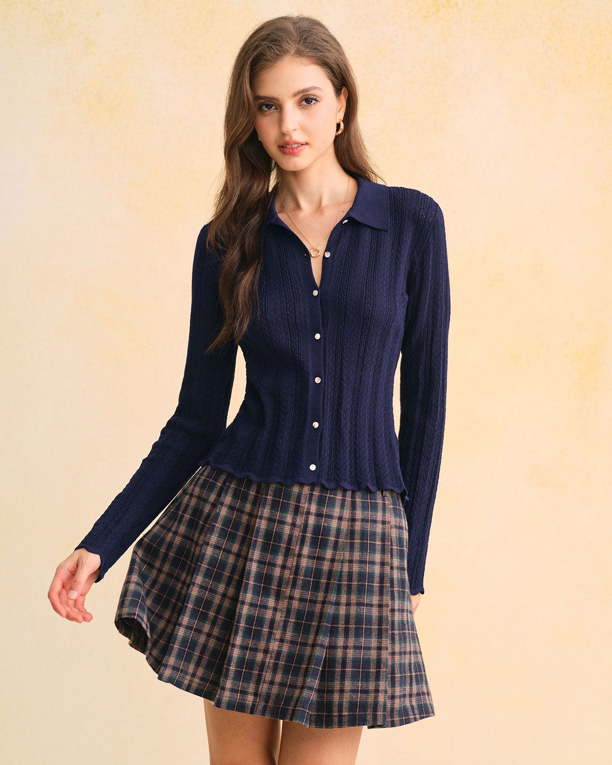 Navy Single Breasted Retro Knit Cardigan