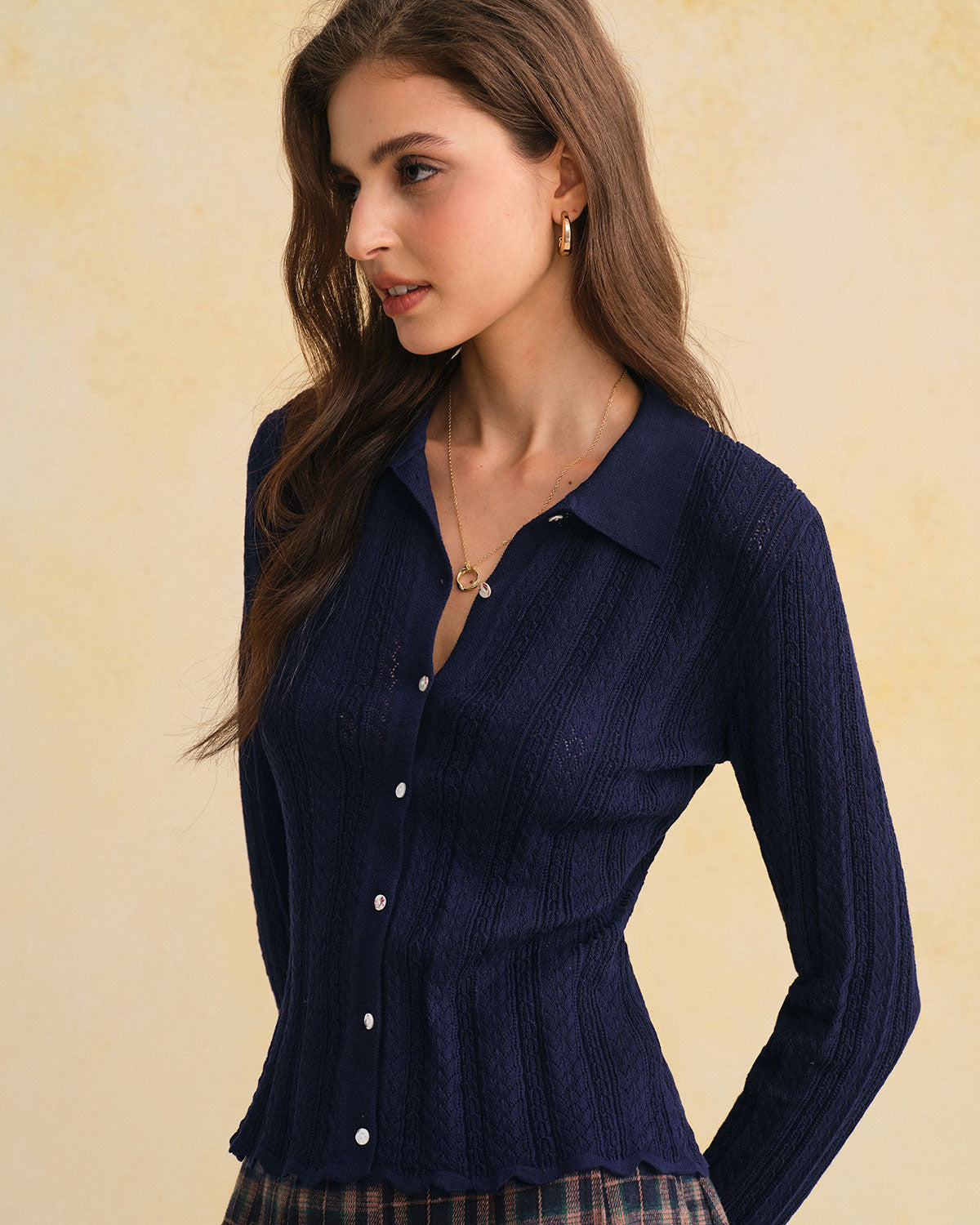 Navy Single Breasted Retro Knit Cardigan