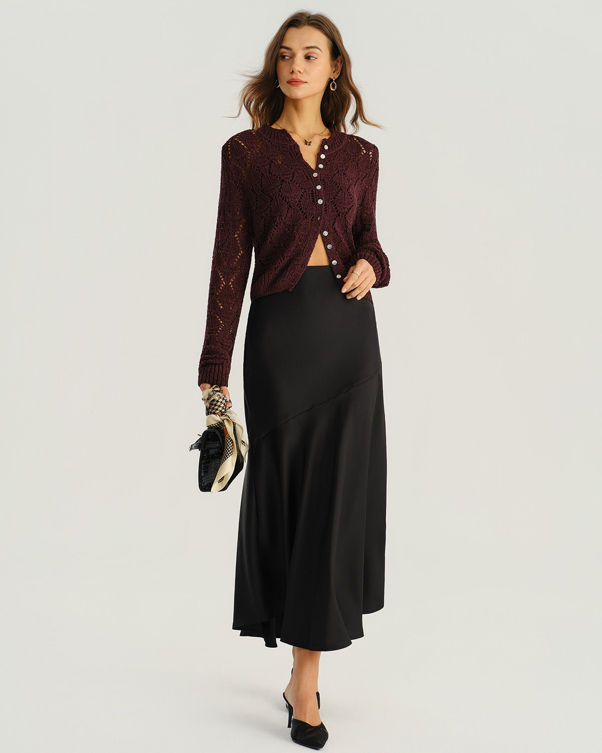 Wine Red Single Breasted Knit Cardigan