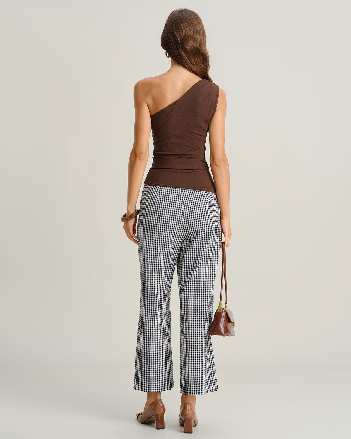 Black Plaid Natural Waisted Straight Pants