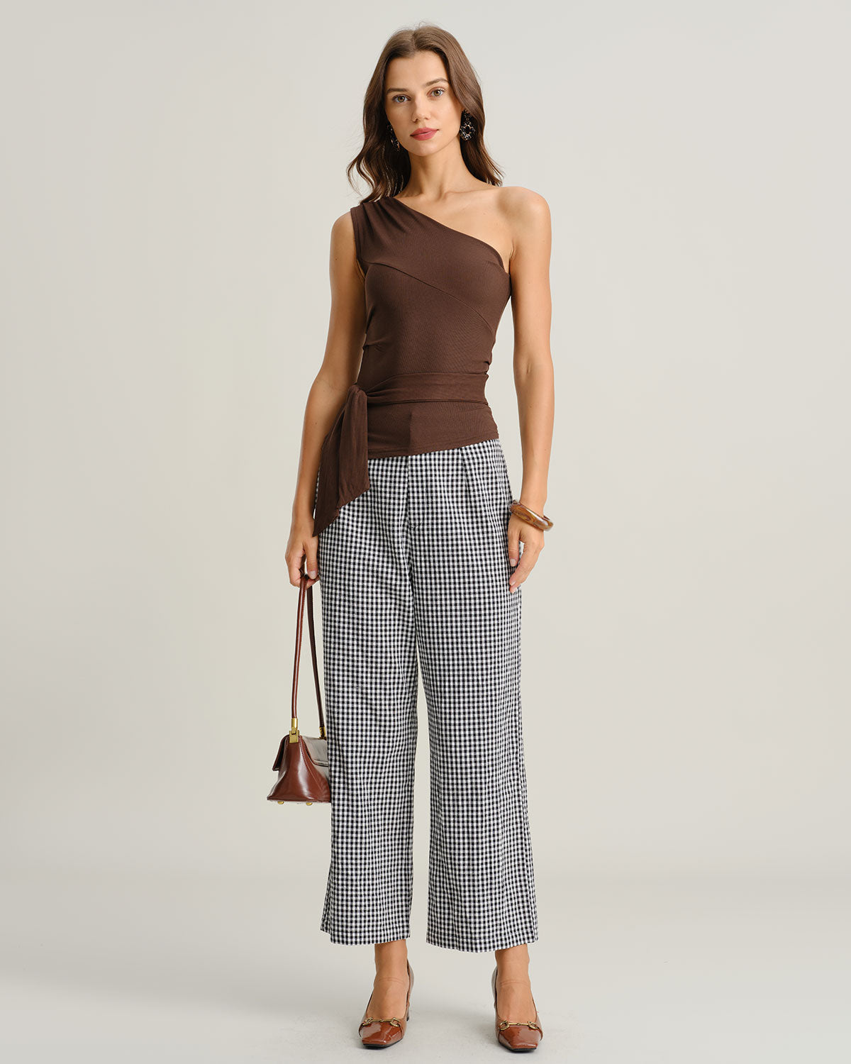 Black Plaid Natural Waisted Straight Pants