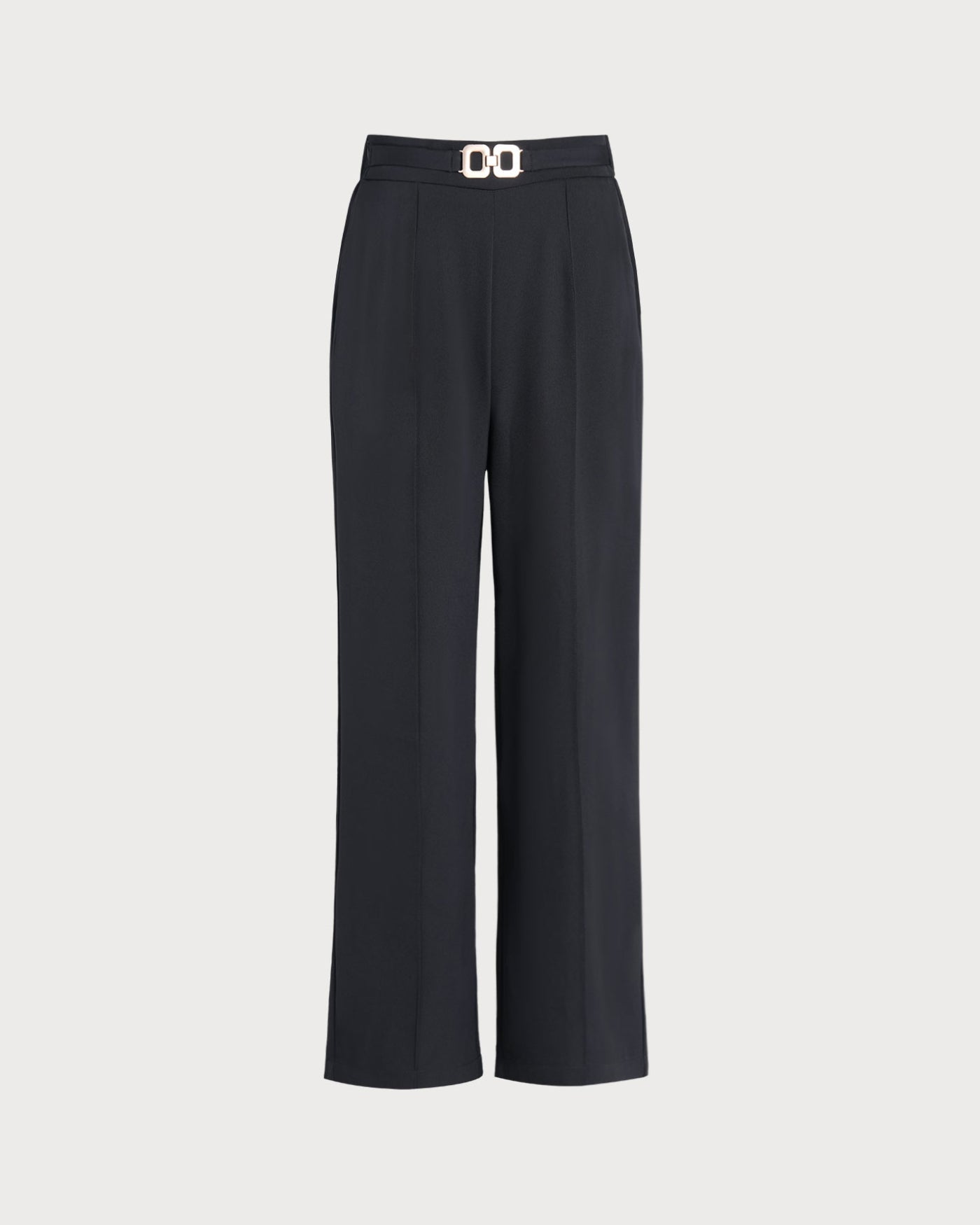 Black Straight Solid Casual Pants
