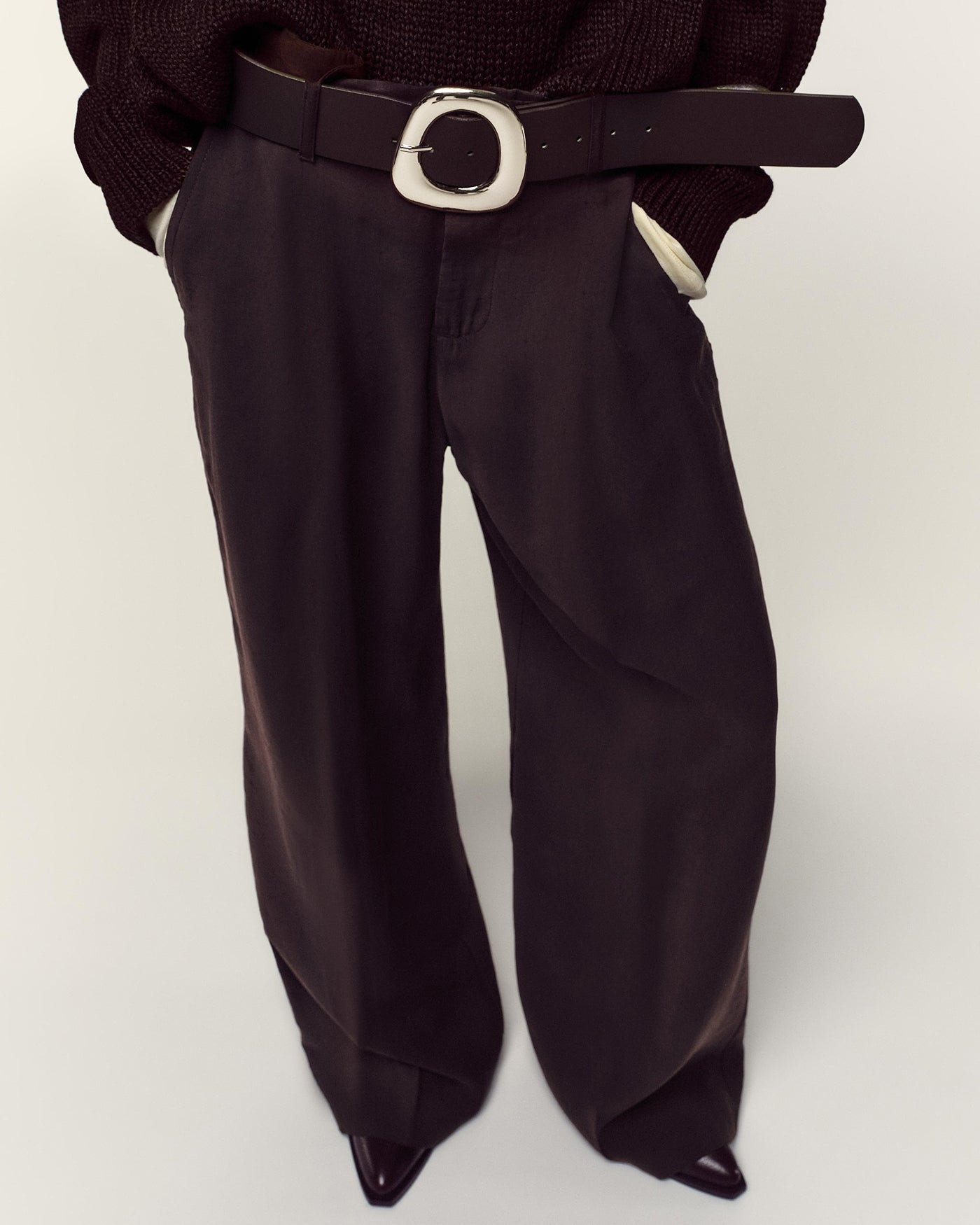 Brown Belted Straight Casual Pants