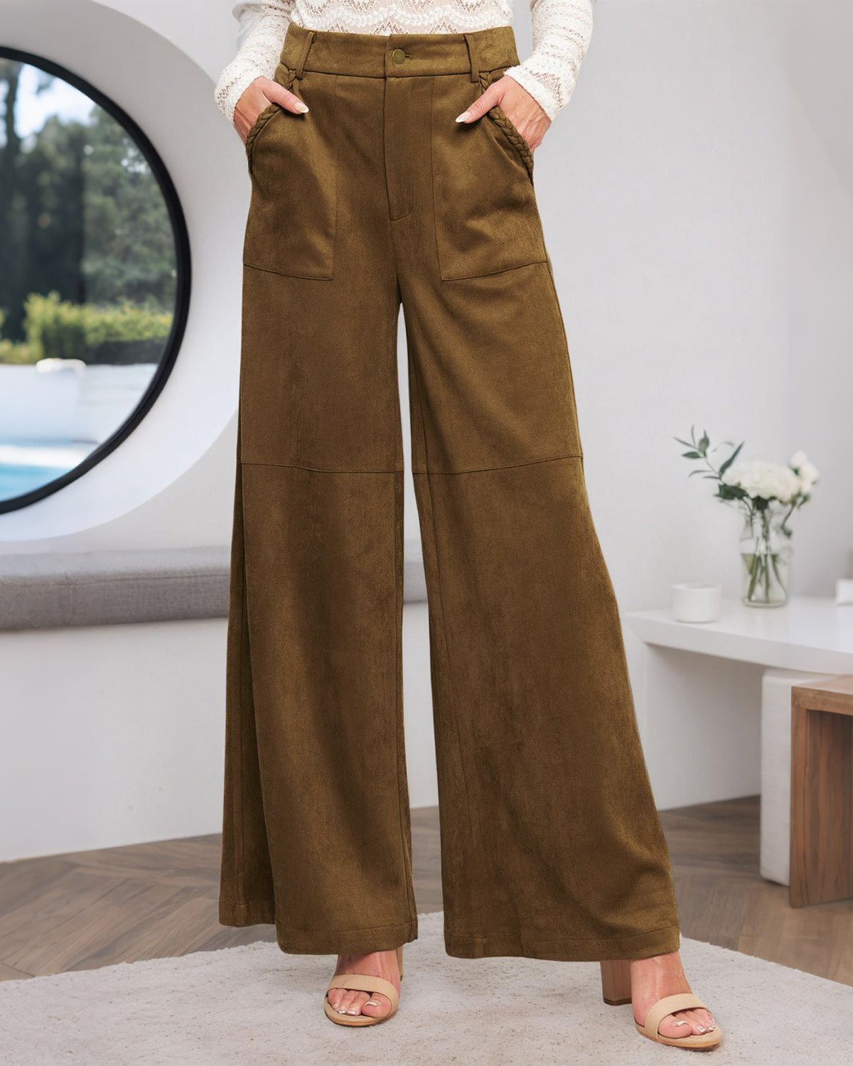 Brown Straight Casual Pants