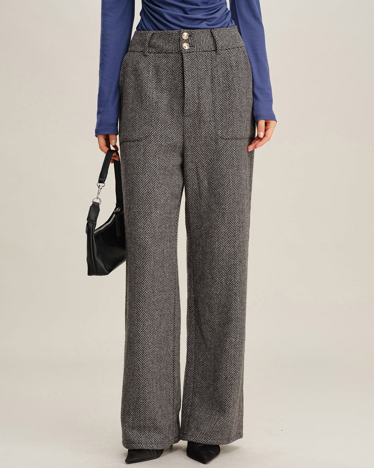 Grey Tweed Straight Pants