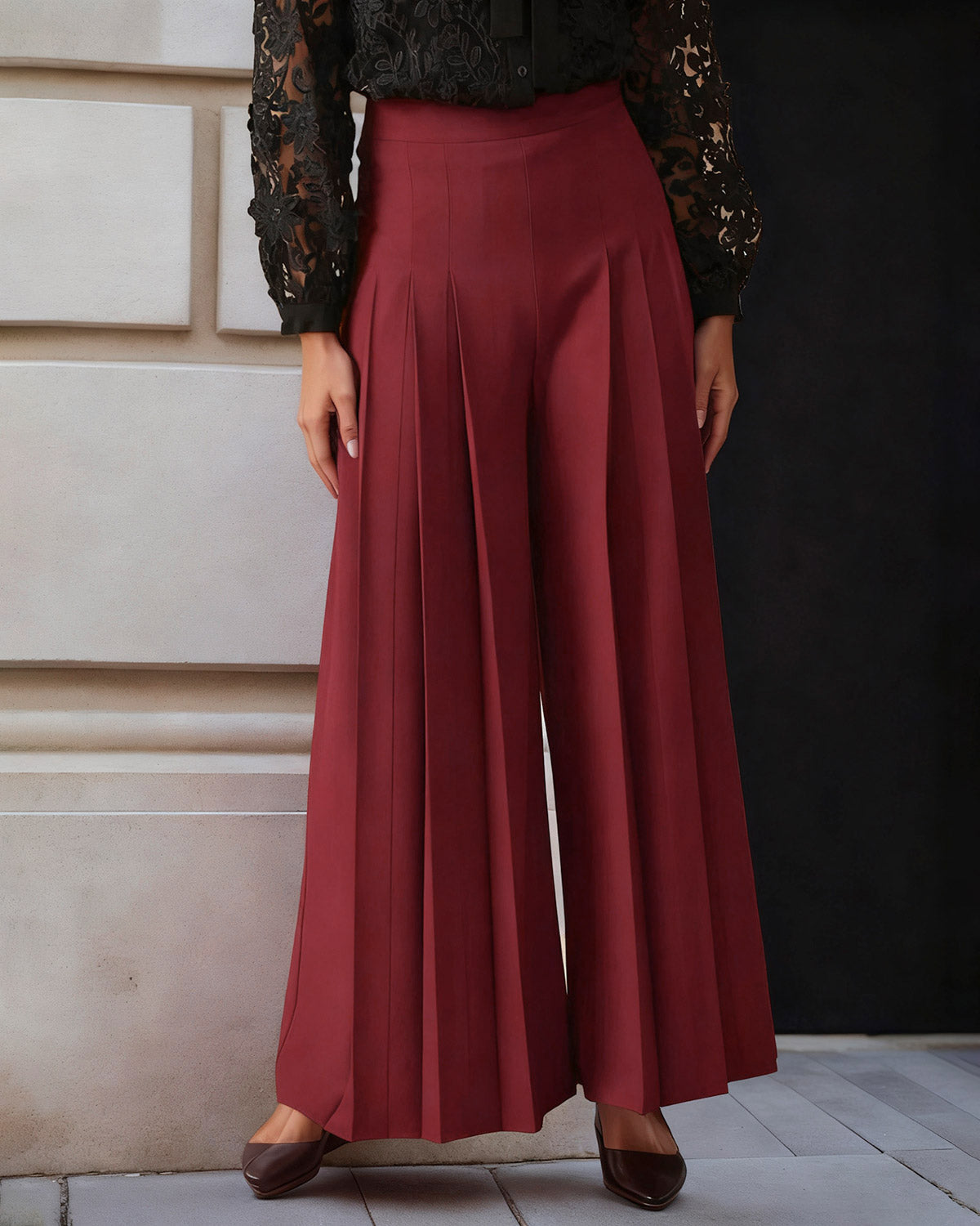 Wine Red Wide Leg Pants