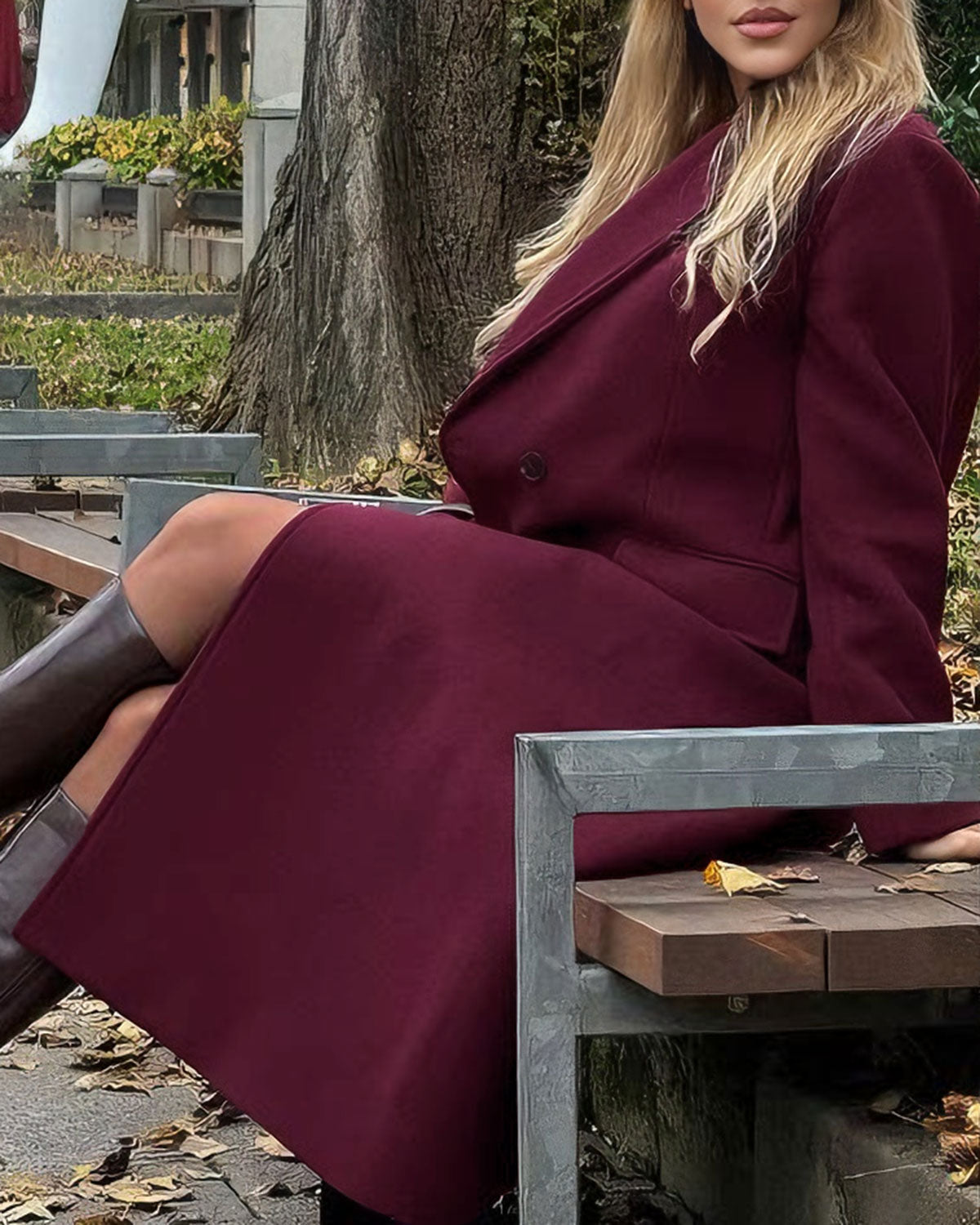 Wine Red Button Long Coat