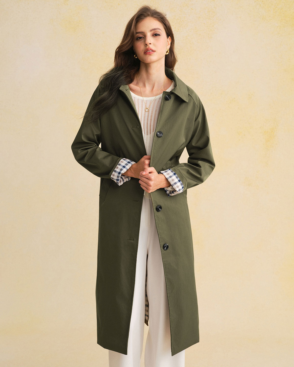 Green Contrasting Trench Coat