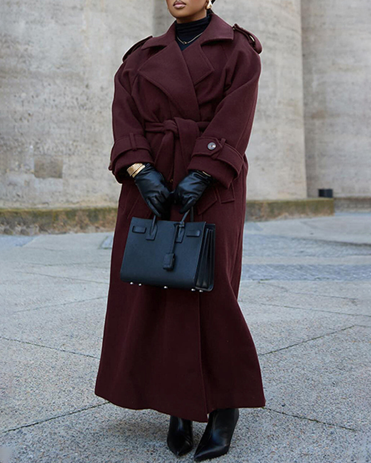 Wine Red Button Trench Coat