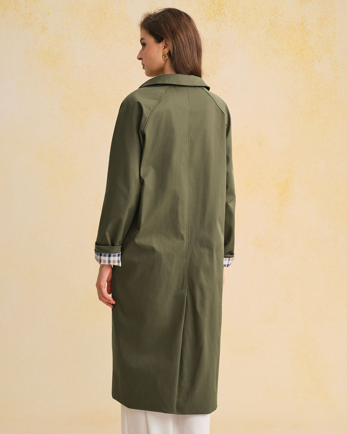 Green Contrasting Trench Coat