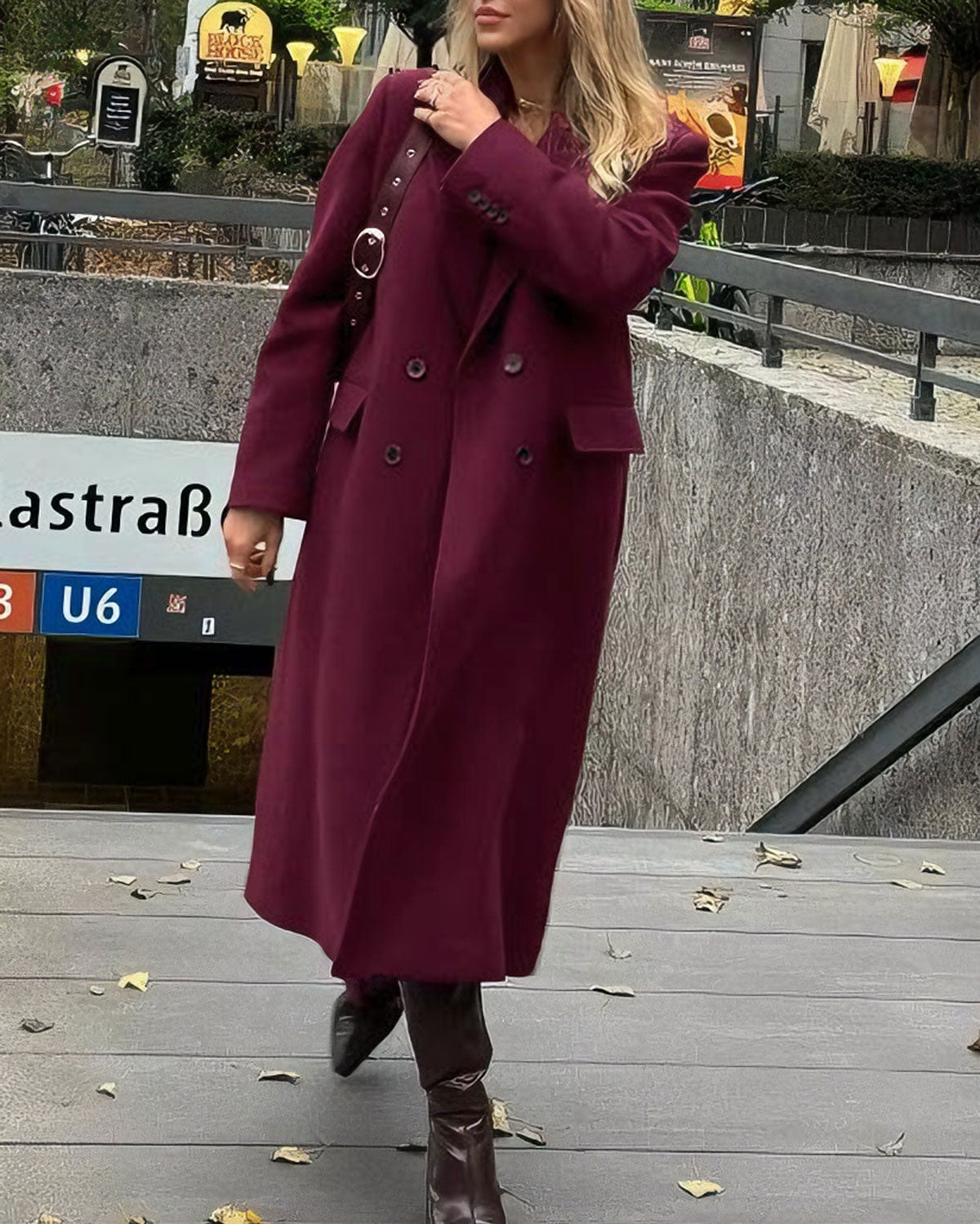 Wine Red Button Long Coat