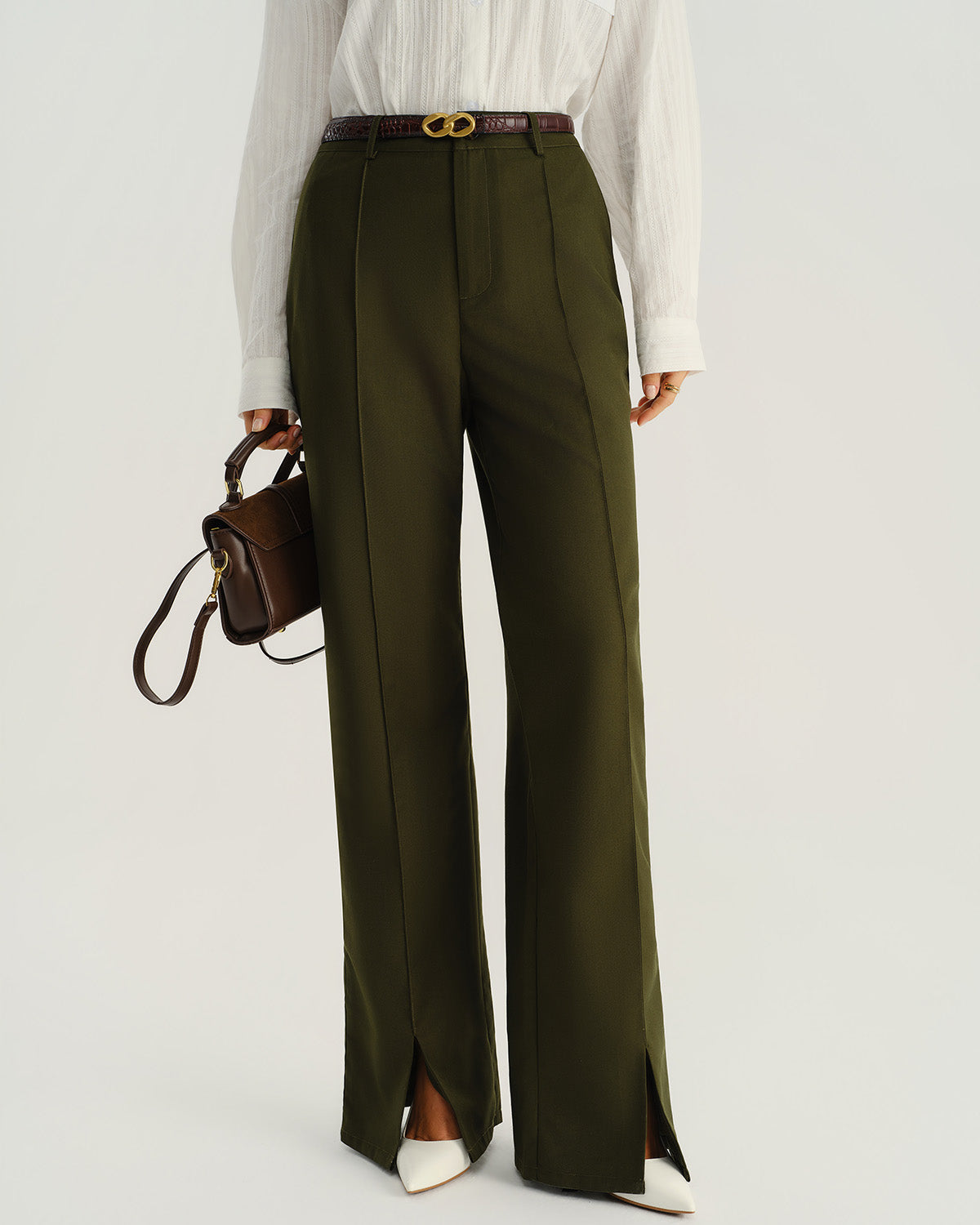 Green Natural Waisted Pocket Straight Pants